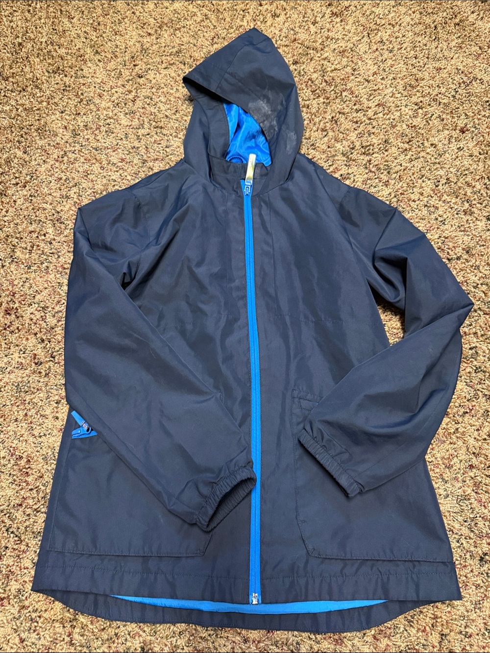 Champion Navy Kids Hooded Raincoat with Bright Blue Trim